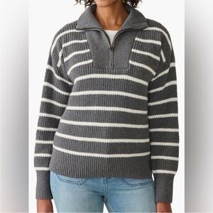 Faherty Mariner Striped grey white moonstone Women's Sweater medium NWT